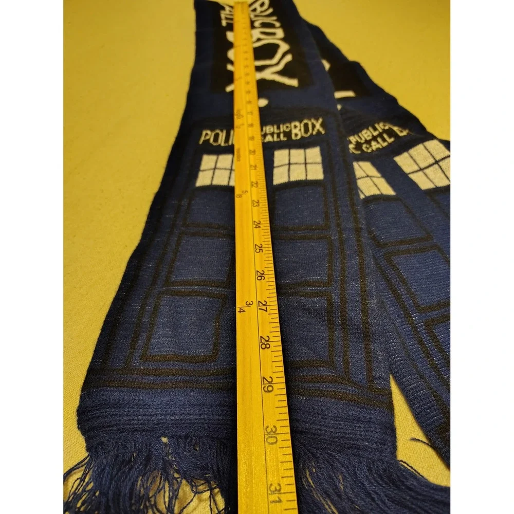 Doctor Who BBC TARDIS Police Public Call Box Blue Knit Scarf Fringe Cosplay Fan